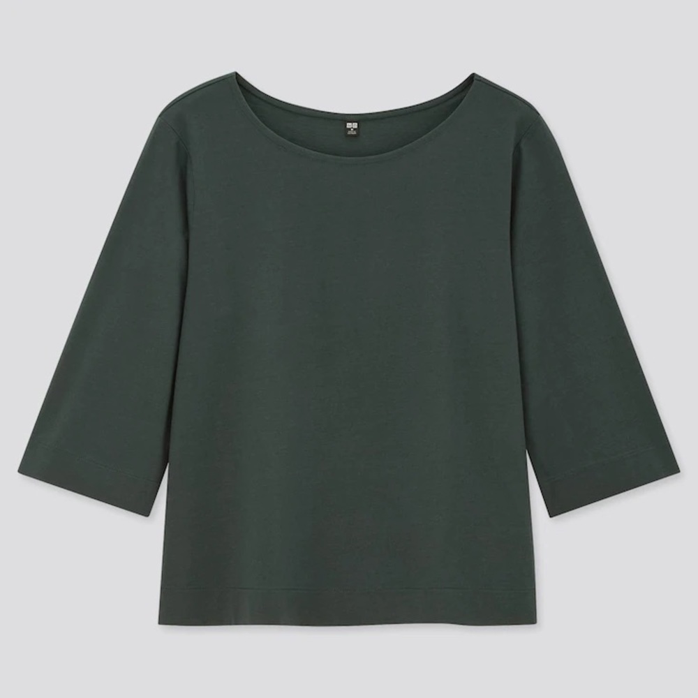 Black Knit Wide Neck 3/4-Sleeve Blouse